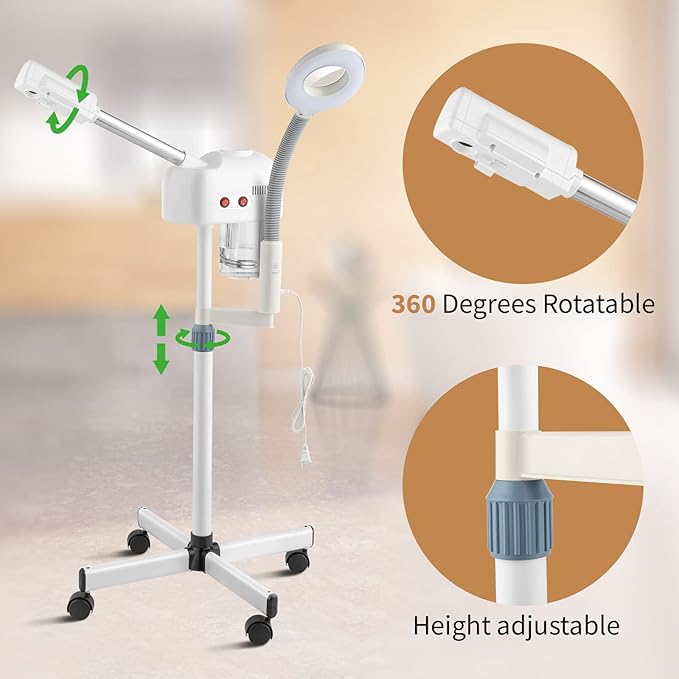 Winado 2 in 1 Facial Steamer with 5X Magnification Light, Deep Cleaning for Personal Skin Care, Beautician Steamer Professional Humidifier Facial Spa Mist Steam for Home & Beauty Salon, White-BrightBean Baby