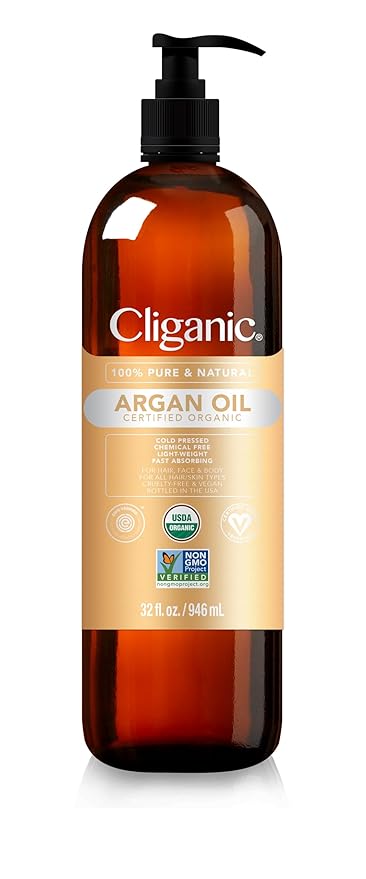 Cliganic Organic Argan Oil for Hair, Face & Skin (Bulk, 32oz with Pump) - 100% Pure, Cold Pressed-BrightBean Baby