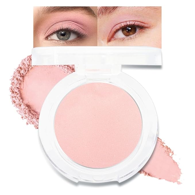 Single Mini Pressed Eyeshadow Makeup Palette, Nude Pink Sparkle Shimmer Glitter Monochrome Cream Eye shadows Palette Brightener Makeup for Older Women, Pigmented Waterproof 01#-BrightBean Baby