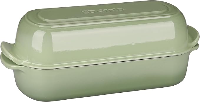 Enameled Cast Iron Loaf Pan with Lid, Dutch Oven Bread pan for Homemade Sourdough Bread Baking, 12.5x5.5 inch, 5qt, Pistachio Green