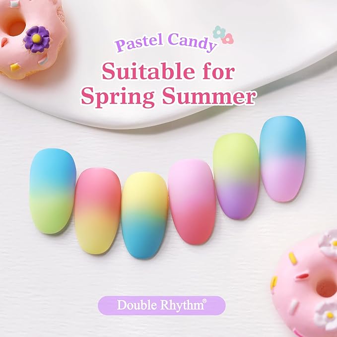 Double Rhythm 6 Pcs 15 ML Gel Polish Set Same Color Same Bottle Soak Off Gel Polish Kit Nail Art Manicure Salon DIY at Home for Women (Purple Blue Green Yellow Pink Peach-T6-10)-BrightBean Baby