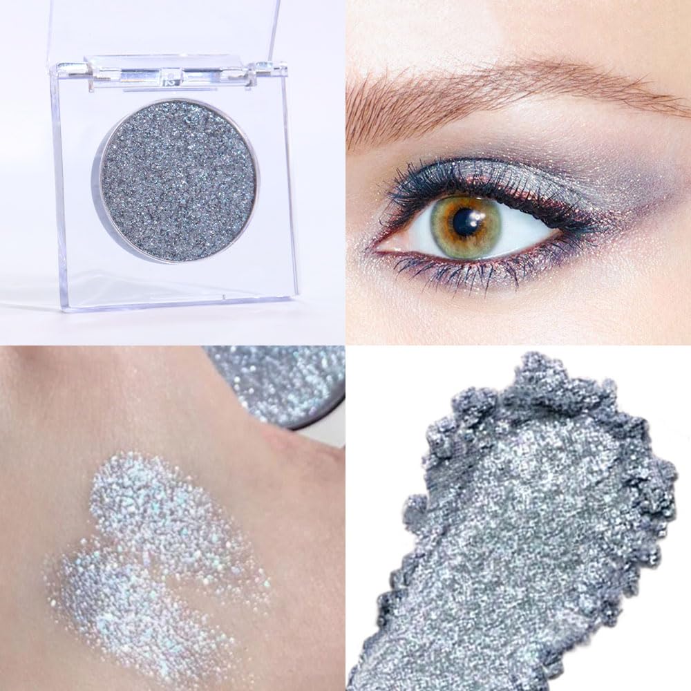 Glitter Shimmer Sparkle Eye Shadow Palette Makeup for Women, Shimmer Blue Glitter Metallic Holographic Iridescent Cream Iridescent Single Monochrome Eyeshadow Makeup-BrightBean Baby