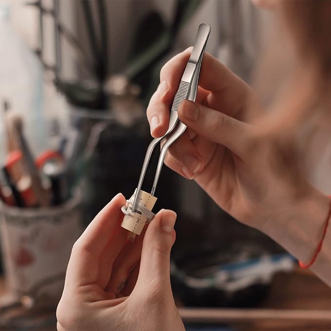 Chumia 3 Piece Stainless Steel Tweezers - Precision Kitchen Tongs for Plating, Food Handling & Cake Decorating