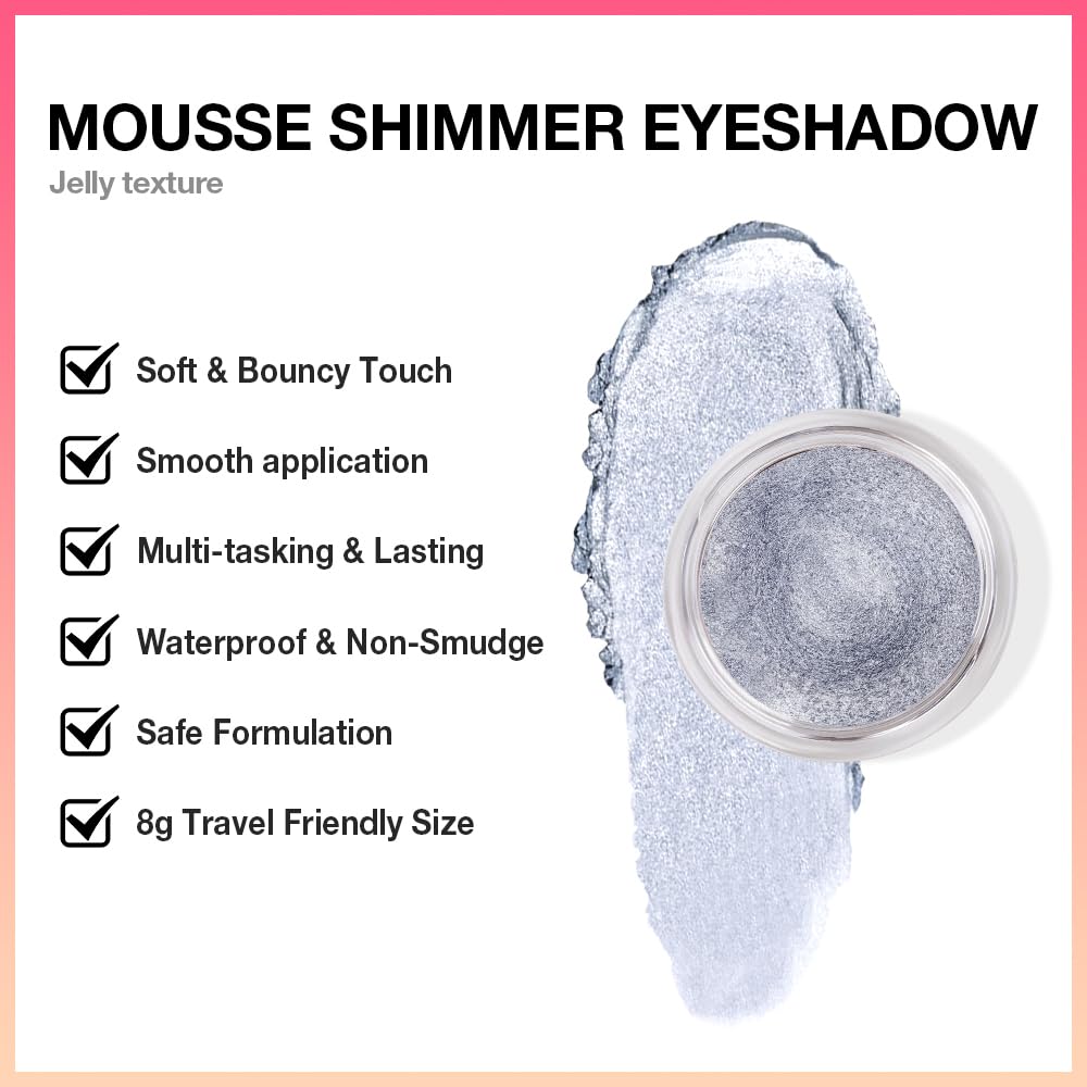 Cream Glitter Grey Blue Shimmer Metallic Eyeshadow Palette Makeup, Natural Single Mini Instant Holographic Eyeshadow For Women, Sombras Crema Para Ojos, Talc, Paraben & Cruelty Free-BrightBean Baby