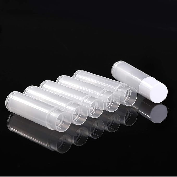100 Sets Empty Lip Balm Tubes Bulk Round with White Caps for DIY Lipstick homemade, 3/16 Oz (5.5 ml), Clear, BPA Free, 100 Tubes and 100 Caps-BrightBean Baby