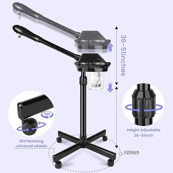 Professional Facial Steamer, Facial Steamer on Wheels, Face Steamer with Time Setting, Stand Face Steamer Adjustable Height for Spa, Salon and at Home use-BrightBean Baby