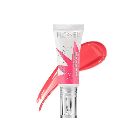 FLOWER Beauty By Drew Barrymore Liquid Blush Makeup Bomb Color Drops -Silky Lightweight Formula + Gel Cream Blush for Cheeks - Radiant + Glossy Finish - Buildable + Lightweight Formula - Cruelty-Free + Vegan (Melon)-BrightBean Baby