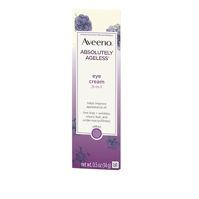 Aveeno Absolutely Ageless 3-in-1 Anti-Wrinkle Eye Cream for Fine Lines & Wrinkles, Crows Feet, & Under-Eye Puffiness, Antioxidant Blackberry Complex, Hypoallergenic, Non-Greasy, 0.5 oz-BrightBean Baby