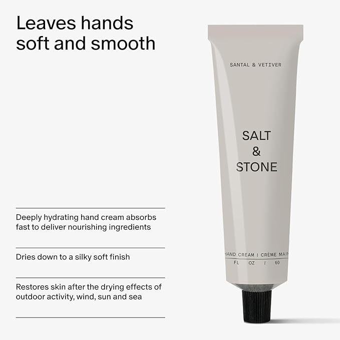 Salt & Stone Hand Cream for Women & Men | Santal & Vetiver | Hydrates, Nourishes & Softens Skin | Restores Dry Cracked Hands | Fast-Absorbing | Cruelty-Free & Vegan (2 fl oz)-BrightBean Baby
