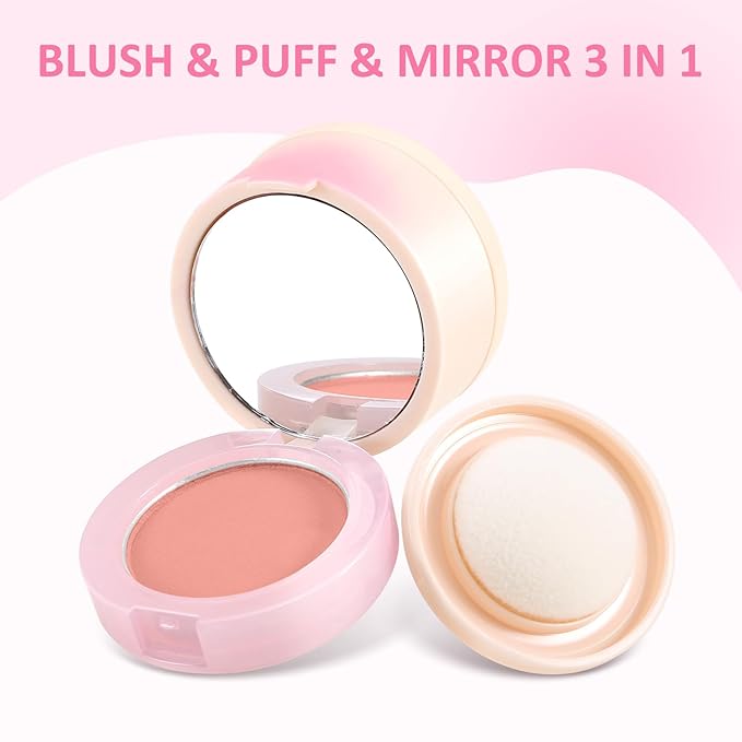 Boobeen Blush Compact for Face, Matte Powder Blush for Cheeks Powder Palette, Nude Light Blush with Puff, Blusher Makeup for a Radiant, Natural Glowing-BrightBean Baby