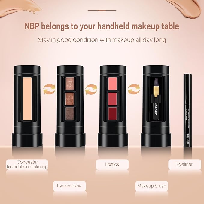 Portable Professional Makeup Kit,Mini Professional Makeup Kit Eyeshadow Palette Lip Gloss Concealer,Lipstick shape and size,7 Color-BrightBean Baby