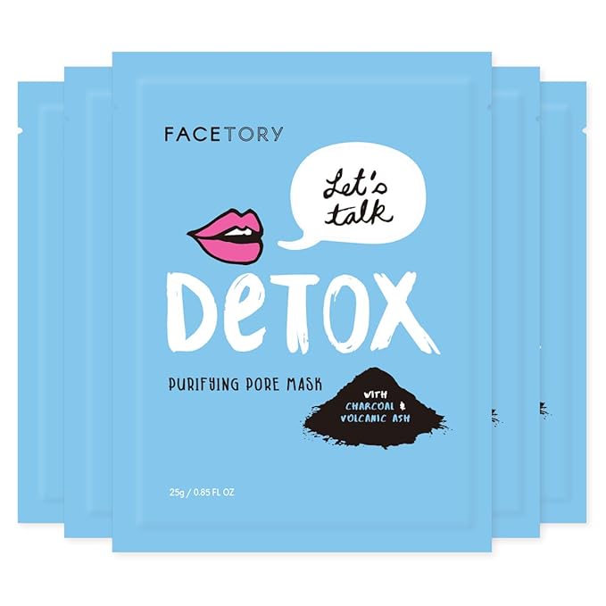 FACETORY K Beauty Face Mask Skin Care - LET'S TALK DETOX PURIFYING Sheet Mask with Charcoal & Volcanic Ash | Pore Refining Charcoal Face Mask (5 Pack)-BrightBean Baby