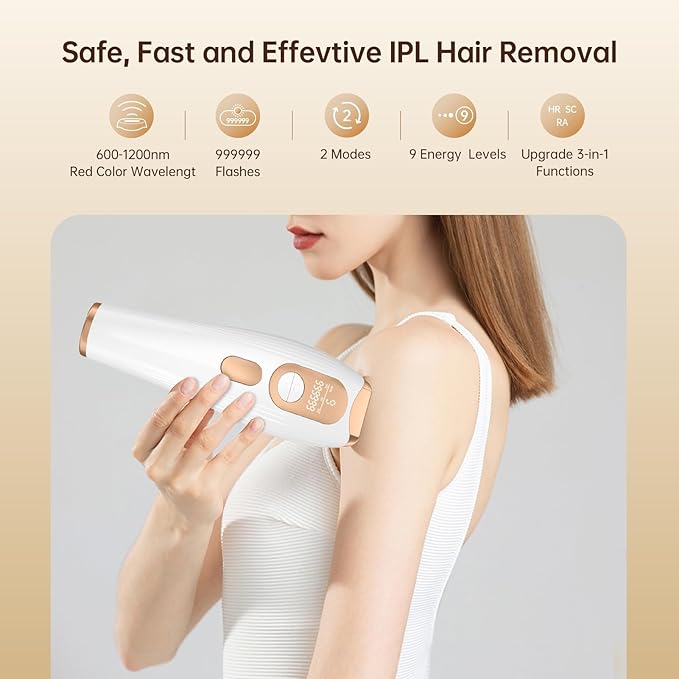Laser Hair Removal IPL Laser Hair Removal for Women and Men Permanent, 999999 Flashes, At-Home Hair Removal Device for Facial Legs Arms Whole Body Use (White Gold)-BrightBean Baby