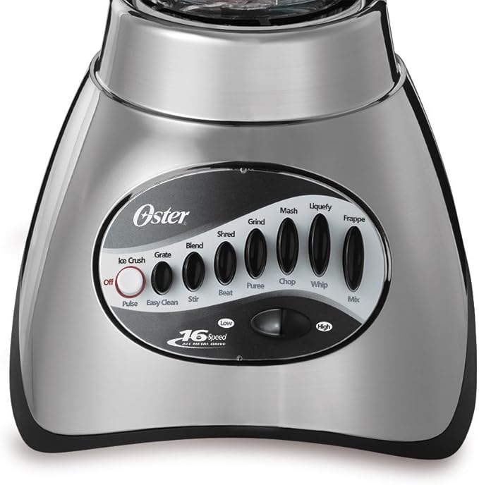 Oster Classic Series 16-Speed Blender with Food Chopper & 5-Cup Glass Jar, Countertop Kitchen Blender, Brushed Nickel
