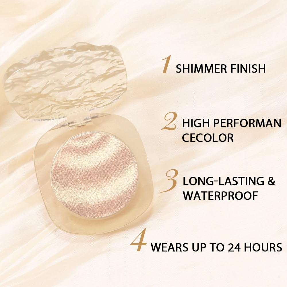 Gold Brown Champagne Shimmer Glitter Sparkling Monochrome Eyeshadow Palette,Metallic Single Eye Shadow for Older Women,Long Lasting Naturing-Looking Eye Makeup-BrightBean Baby