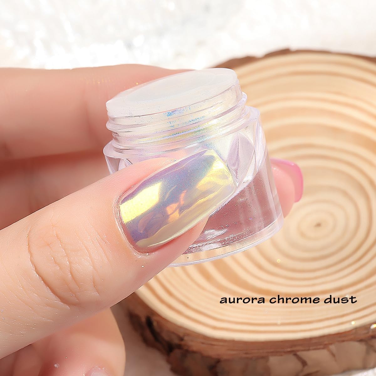 Unicorn Chrome Nail Powder, 1 Box Gold Aurora Powder, Iridescent Chrome Powder Metallic Mirror Effect Pigment, Fairy Powder Mermaid Glitter Dust Shell Pearl Nail Cromer Powder Manicure Dust-BrightBean Baby