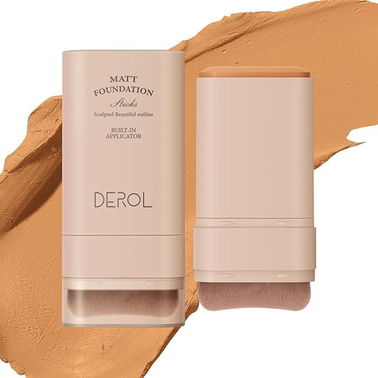 Multi-Use Foundation Stick Makeup with Brush,High Coverage Blendable Lightweight Contour Stick,Waterproof Flawless Natural Finish Creamy Foundation Makeup,Longwear Face Makeup Stick(#5)-BrightBean Baby
