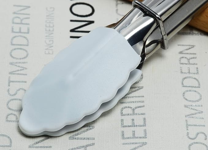 Small Serving Tongs with Silicone Tips 7-Inch Mini Tongs, Set of 3 (White)