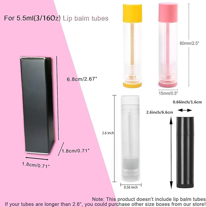 ANZKA 50 Pcs Lip Balm Boxes Packaging, 6.8x1.8x1.8cm Wrapping Box for 0.15Oz Lipbalm Containers Tubes, 5.5ml DIY Lipsticks Black Package Boxes-BrightBean Baby