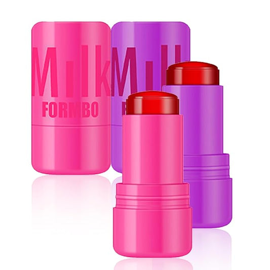 2 Pcs Milk Jelly Blush,Jelly Tint Blush Stick Sheer Lip & Cheek Stain Milk Cooling Water Jelly Tint Long Lasting Face Blushes, Lip Gloss Cheek Solid Moisturizer Stick (03#+04#)-BrightBean Baby