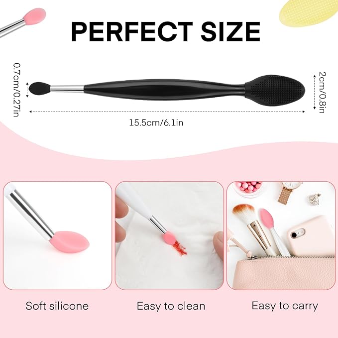 Unaone Lip Scrub Brush - 3 PCS Dual-ended Lip Scrubber Exfoliator and Silicone Lip Brush, 2-in-1 Silicone Lip Scrub Tool Lip Mask Applicator, Gentle Exfoliator & Applicator for Soft-BrightBean Baby