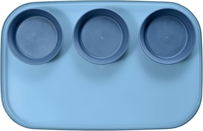 madesmart dipware 3 Bowl Serving Tray, Collapsible & Removable Dip Bowls for Charcuterie, Guacomole, Snacks, Veggies, Premium Dishwasher & Microwave Safe, Multipurpose Plate & Bowl, Blue