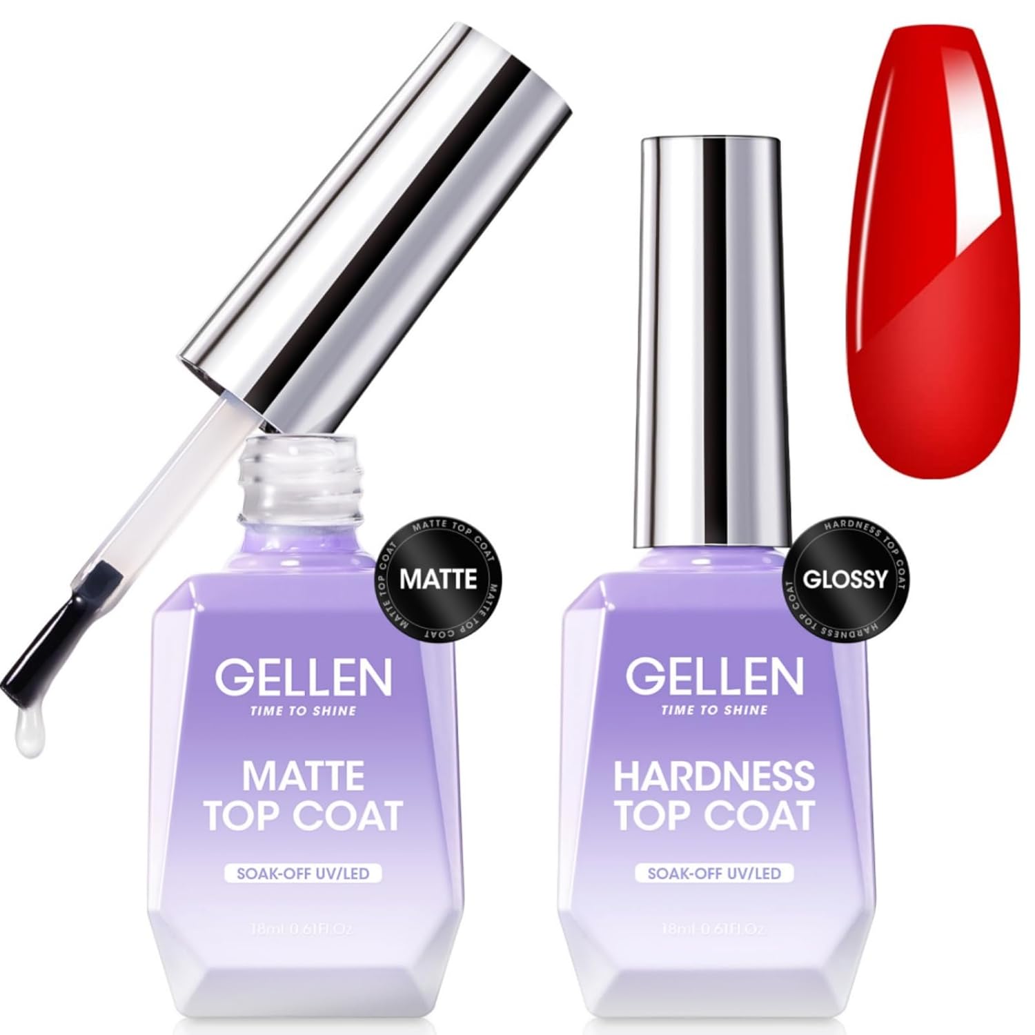GELLEN Gel Top Coat, 18ml Matte Top Coat Gel & Glossy Top Coat Nail Polish Anti-scratch, Soak Off UV, No Wipe Clear Nail Polish, Super Glossy, DIY at Home Manicure Gifts-BrightBean Baby