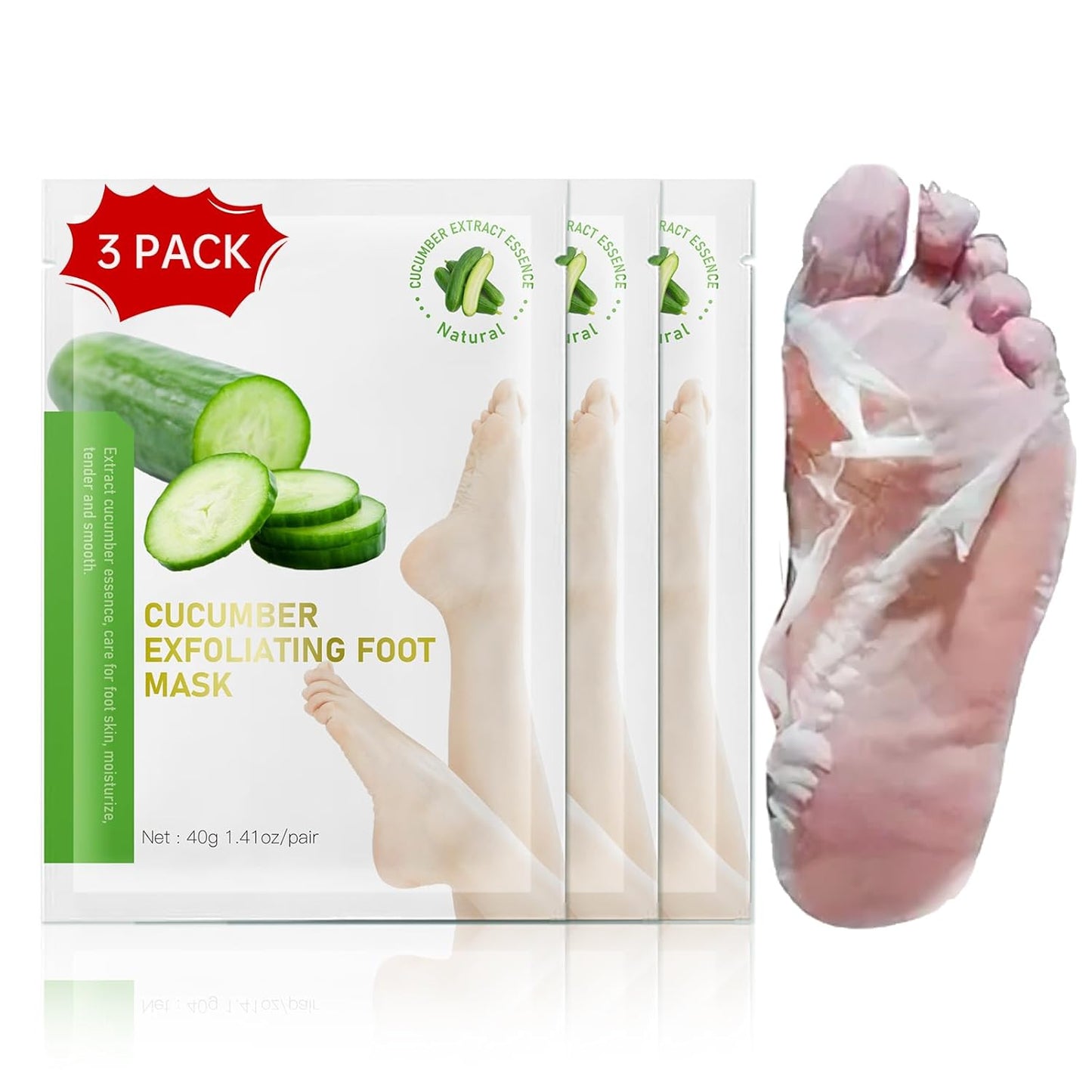 Foot Peeling Mask, Natural Exfoliating Foot Mask, Dead Skin Callus Remover Repair Heels, Hydrating Foot Care for Dry Cracked Feet（3 PacK）-BrightBean Baby