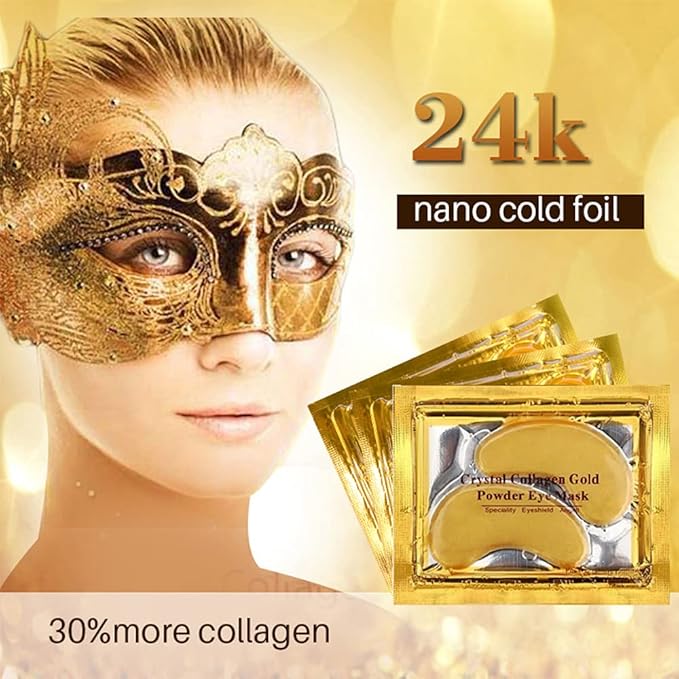 24K Gold Crystal Collagen Under Eye Mask, Anti Aging Hyaluronic Acid Under Eye Patches for Moisturizing & Reducing Dark Circles (15 Pairs)-BrightBean Baby