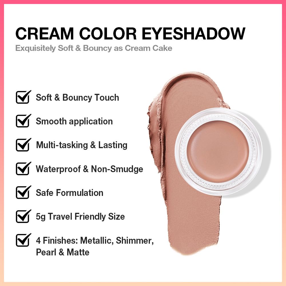 Kaely Single Cream Eyeshadow Pot, Nude Brown Matte Eye Shadow for Older Women High Pigmented Waterproof, Natural Eyeshadow Palette Makeup Brightener, sombras en crema para ojos, Blendable, R03-BrightBean Baby