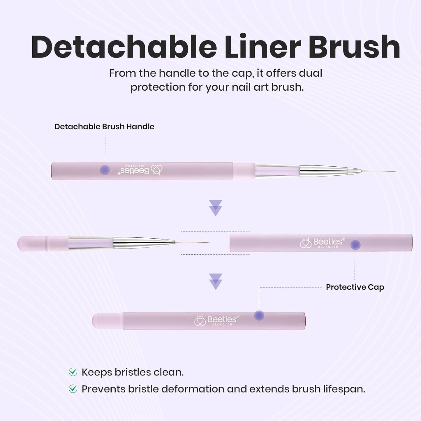 Beetles Nail Art Brushes, 1pcs Liner Brush Size 15mm Painting Art Design Manicure Pen Detachable Handle and Protect Cap Professional Nail Tools for Lines, Details, Fine Drawing-BrightBean Baby