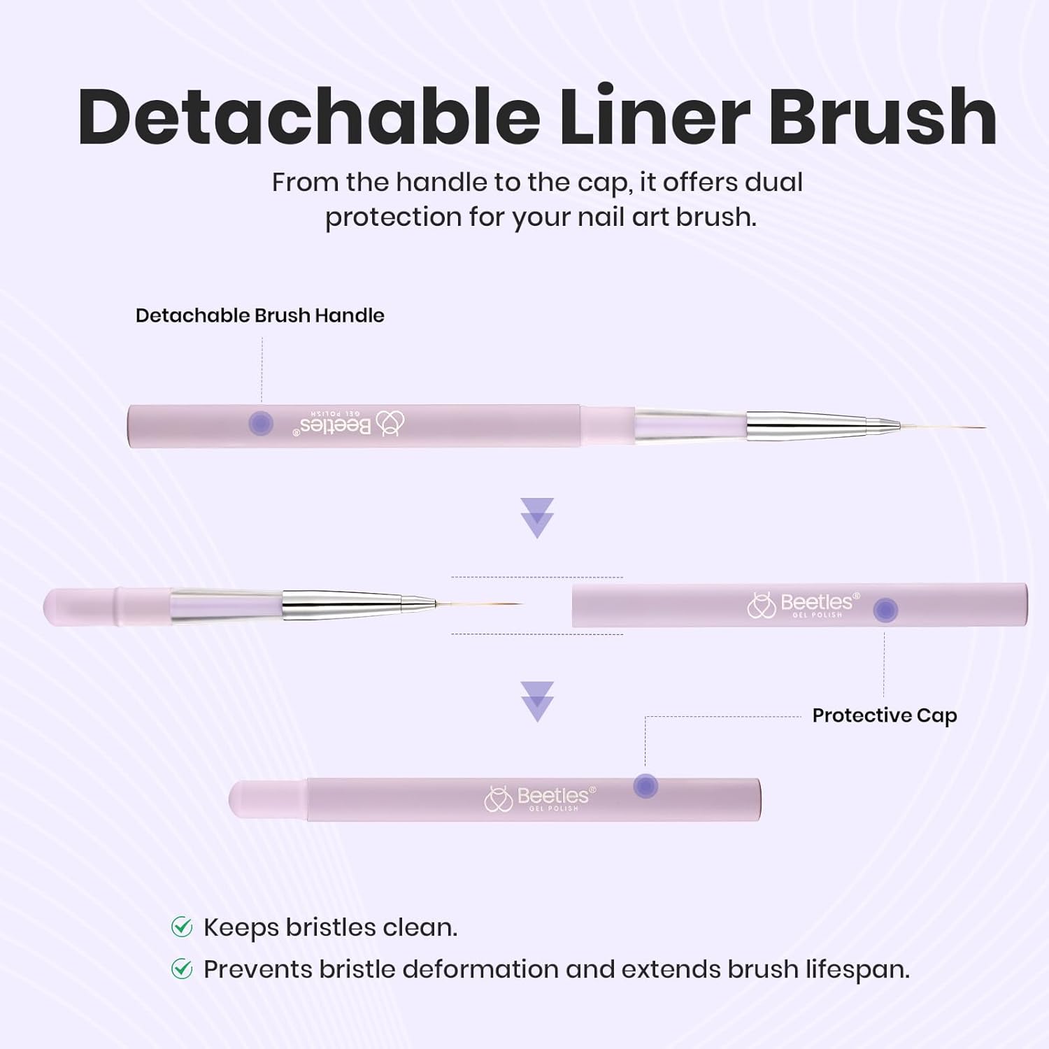 Beetles Nail Art Brushes, 1pcs Liner Brush Size 15mm Painting Art Design Manicure Pen Detachable Handle and Protect Cap Professional Nail Tools for Lines, Details, Fine Drawing-BrightBean Baby