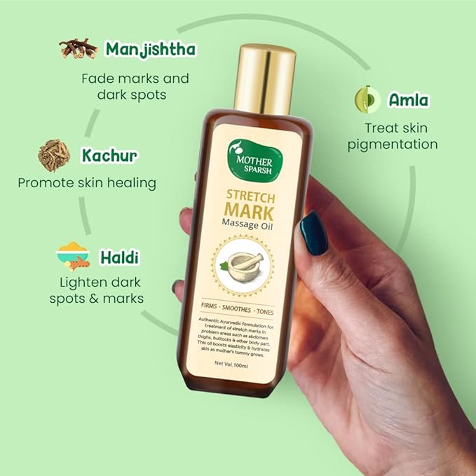 Stretch Mark Massage Oil, 14 Herbal Oils - Kachur, Jiwanti, Peepal and Nariyala, 100ml-BrightBean Baby