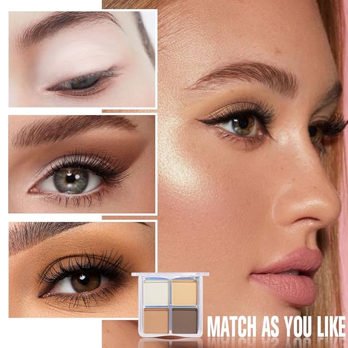 Powder Eyeshadow Quad, Light Medium Beige Brown Matte Eye Shadow Palette Makeup, Neutral Vegan Shimmer Quads Eye Shadow Palette for Older Women Pigmented Waterproof, paleta de sombras de ojos-BrightBean Baby