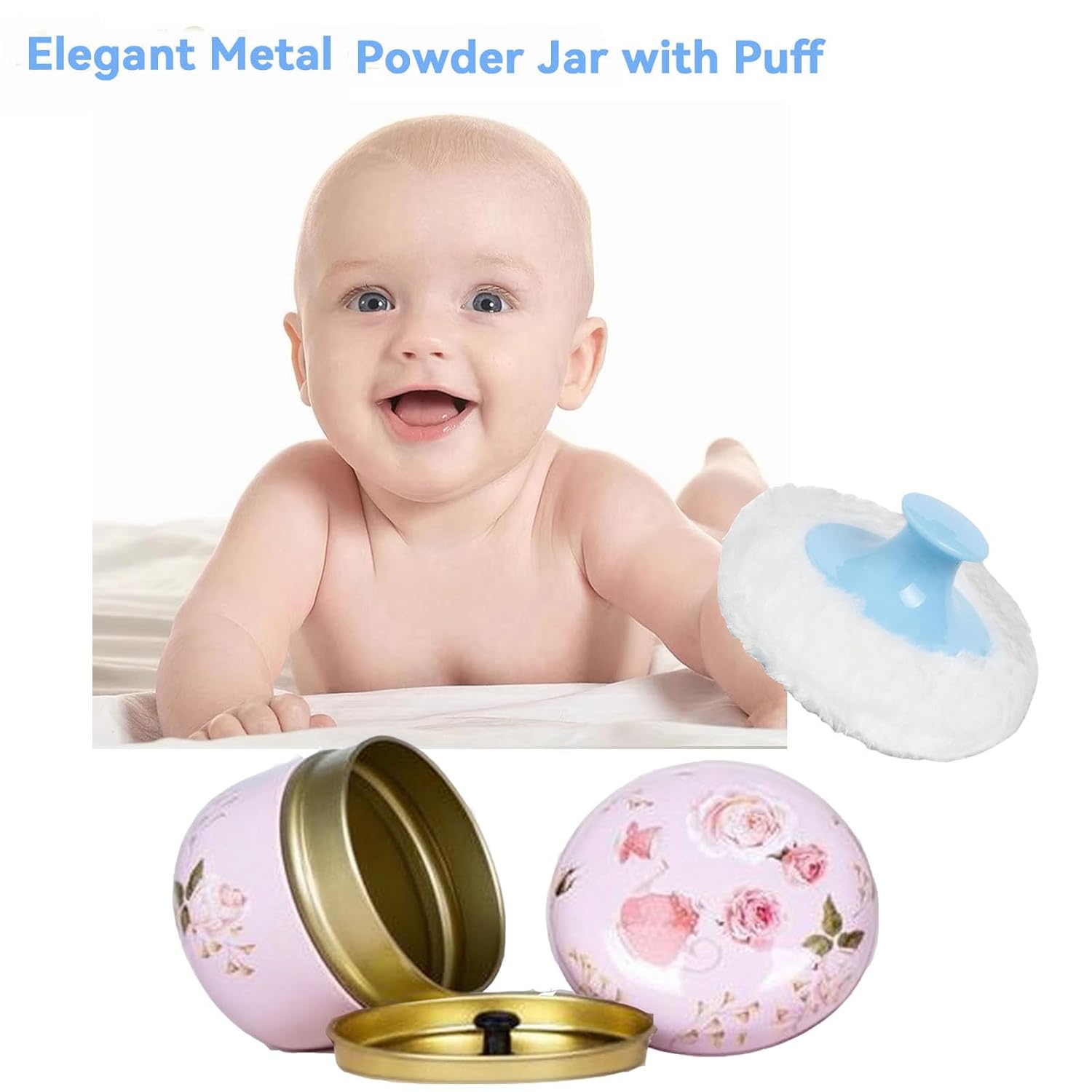 Body Powder Puff and Container, 3.35" Portable Dusting Powder Container with Soft Puff Loose Powder Case Box Jar with Lids for Baby Women Home and Travel Use-BrightBean Baby