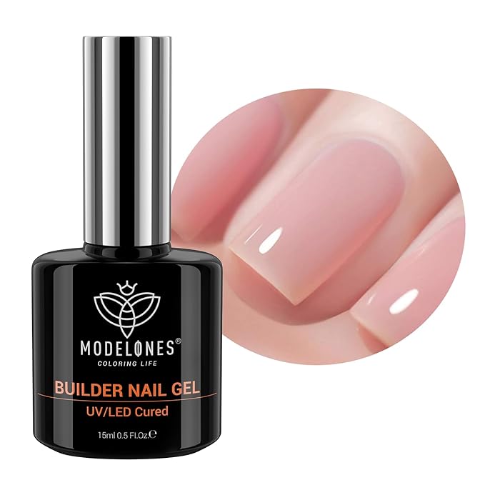 modelones Builder Nail Gel, 8-in-One Neutral Nude Pink Builder for Nail Thickening Apex Building, Rose Blush Pink Rubber Color Base LED Lamp Cured Strengthener Extend Hard Gel Polish for DIY Salon-BrightBean Baby