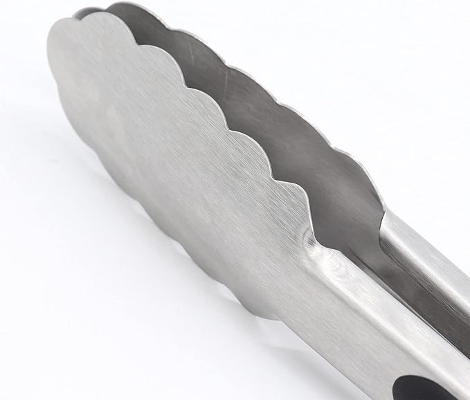 304 Stainless Steel Kitchen Cooking Tongs, 9" and 12" Set of 4 Sturdy Grilling Barbeque Brushed Locking Food Tongs with Ergonomic Grip, Black