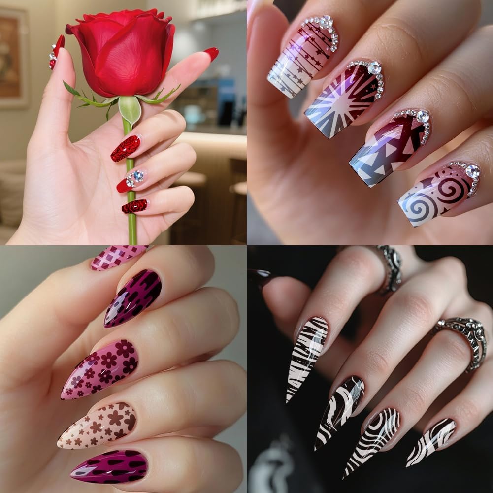 PH PandaHall 9pcs Marble Texture Nail Stamping Plates Line Graffiti Nail Art Designs Gradient Pattern Manicure Art Templates with Stamper and Scraper for Women DIY Manicures Salon Printing-BrightBean Baby