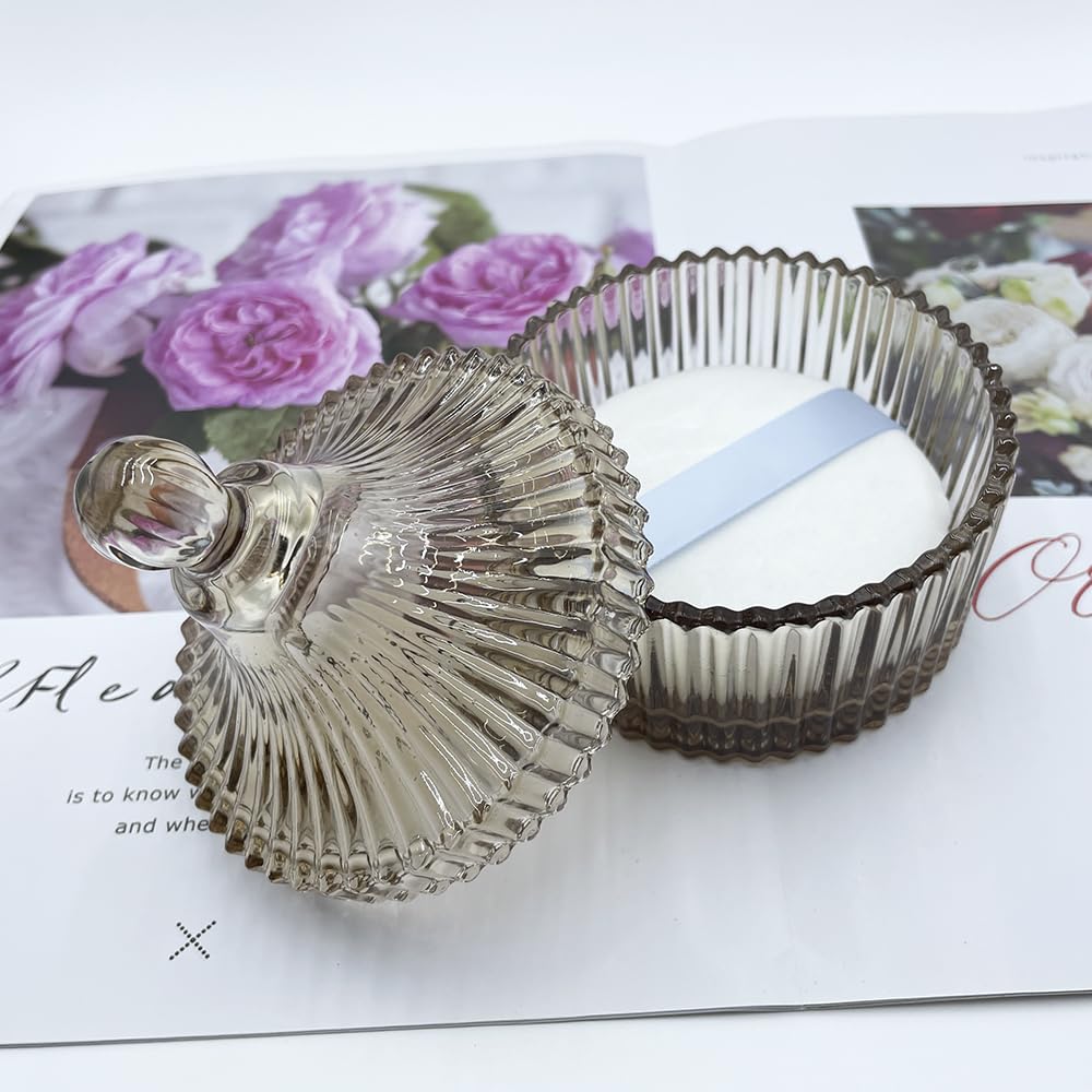 Ultra Soft Powder Puff and Container 3.3" High Density Velvet Dusting Washable Reusable Powder Puff,Body Powder Puff and Glass Jar Holder Loose Powder Box with Puff for Face Makeup(Tawny)-BrightBean Baby