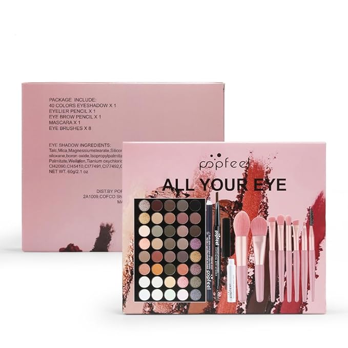 All in One Eyeshadow Palette Makeup Set, Makeup Kits with Makeup Brush Set, Mascara, Eyebrow Pen,Travel Makeup Bundle Holiday Surprising Makeup Gift Box for Women Girls, Vegan, Maquillage-BrightBean Baby