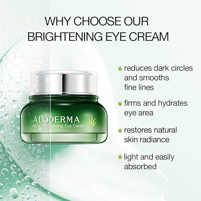 Aloderma Brightening Eye Cream with Organic Aloe Vera - Hydrating Daily Eye Cream for Dark Circles & Puffiness with Caffeine & Sage Oil - Day & Night Eye Cream for Puffy Eyes & Fine Lines, 25g/0.9oz-BrightBean Baby