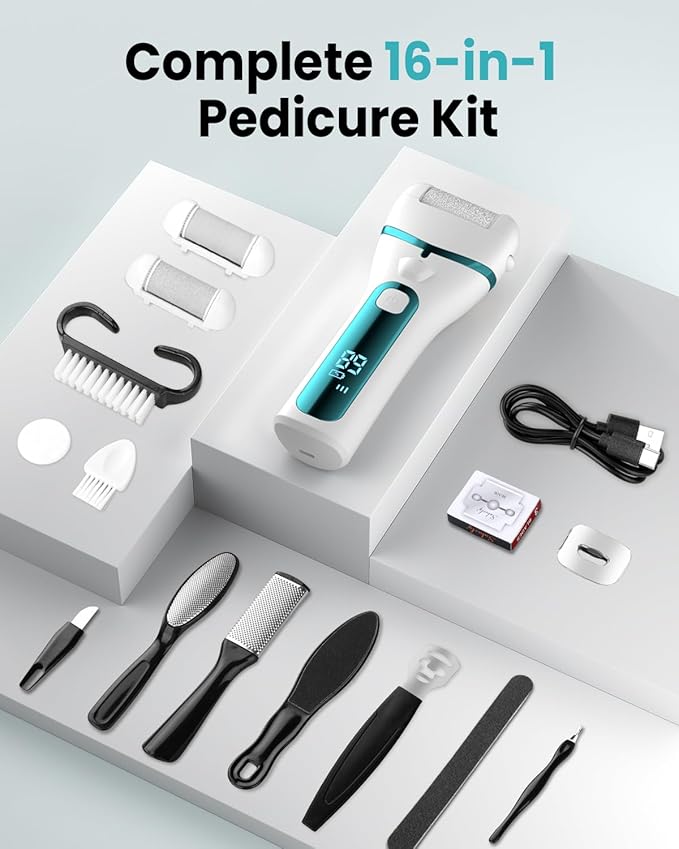 PUBOO Foot Callus Remover Electric 10000 RPM 3-Speed IPX7 Rechargeable Pedicure Kit for Hard Skin Women & Men. Portable Multi-Roller File Grinder Sander Scrubber with LED Display for Wet & Dry Feet-BrightBean Baby