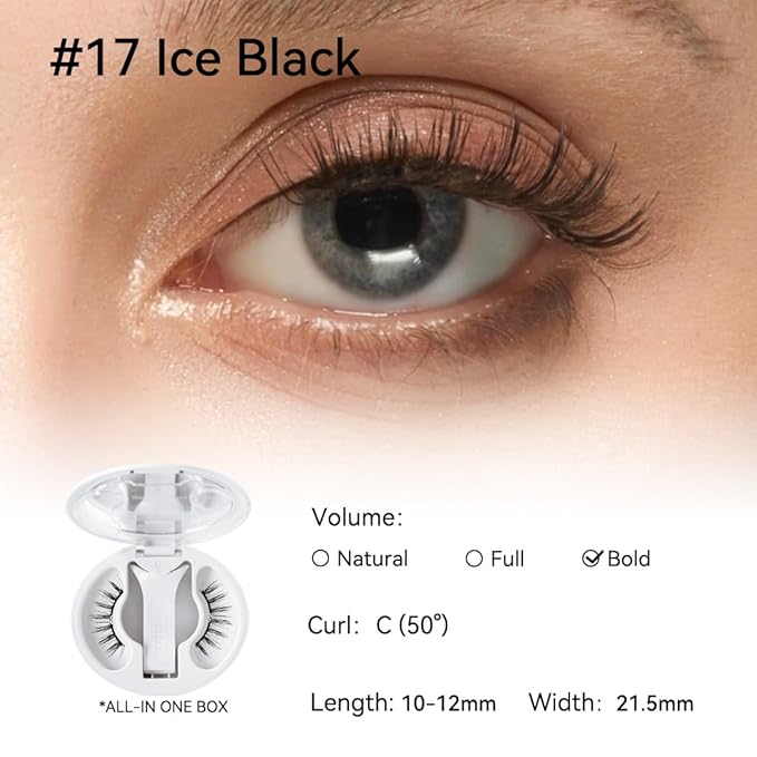 Magnetic Eyelashes with Applicator Kit, No.17 Ice Black, Reusable Magnetic Lashes without Eyeliner, Glue-free False Lashes, Waterproof, Lightweight, Suit for Heavy Makeup-BrightBean Baby