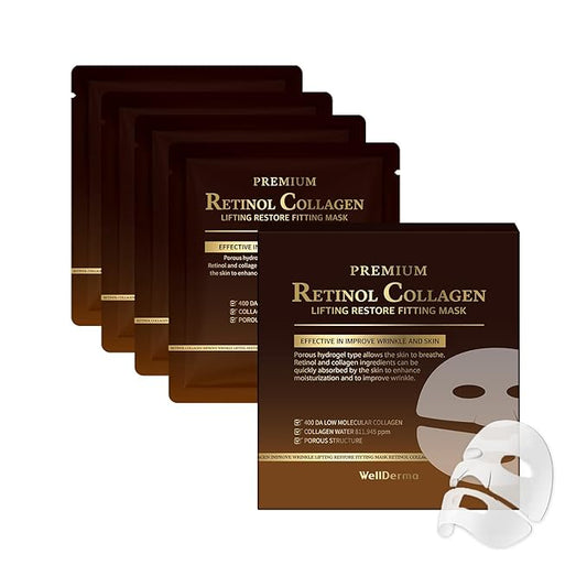 WELLDERMA Premium Retinol Collagen Restore Fitting Mask 4EA - Korean Collagen Face Mask for all around care, Wrinkles, Elasticity, Brightening, Deep Hydration, Face mask Skin Care-BrightBean Baby