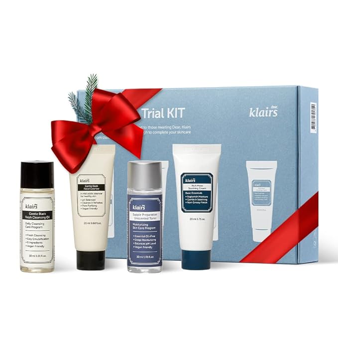 [DearKlairs] Skincare Trial Kits, 4 minis, cleansing oil, cleanser, toner, cream, Travel must haves, Gifts for Women, Stocking Stuffers for adults-BrightBean Baby