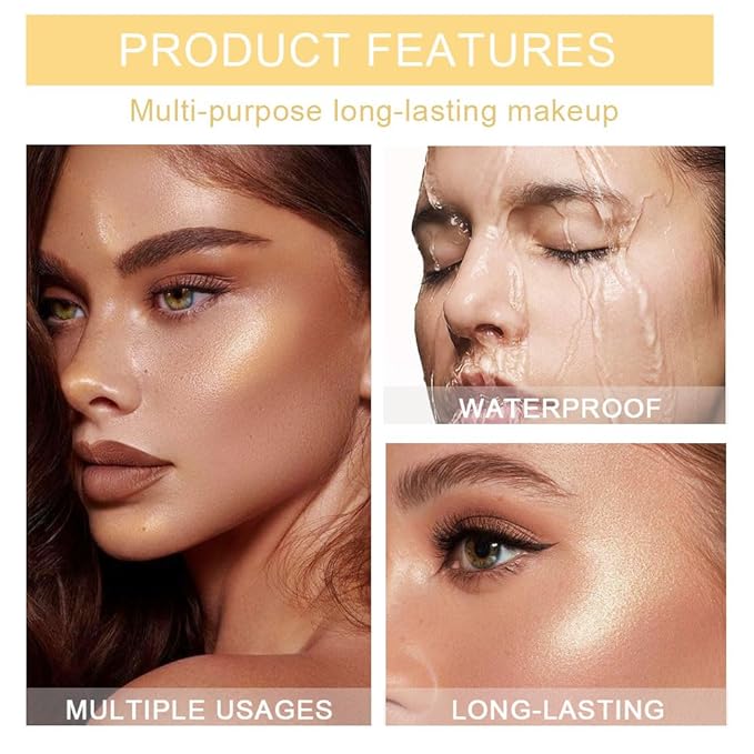 evpct Sun Glow Face Highlighter Makeup Shimmer Glitter Diamond Sparkly Highlighters Makeup Palette Powder for Face Body Cheek Skin iluminadores iluminador de jos maquillaje luminizers E03-BrightBean Baby