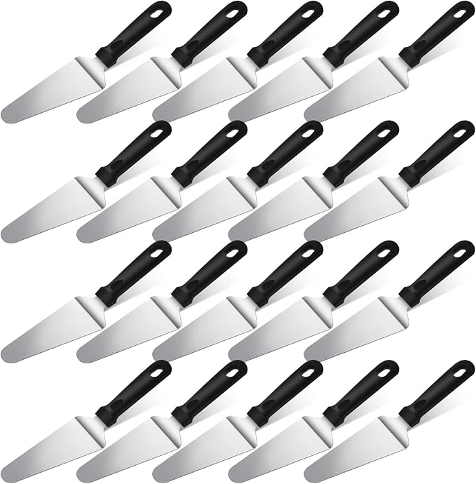 20 Pcs Pizza Spatula Pie Server, 10 Inch Stainless Steel Cake Server Spatula Non Slip Easy to Grip, Triangular Spade Spatulas with Plastic Handle for Desserts Pizza Pie Cake Biscuit