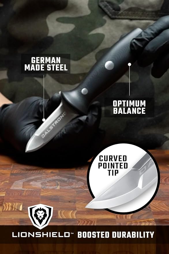 Dalstrong Clam Shucking Knife- 3” Boston Style Shellfish & Oyster Shucker Clamp Knife - Gladiator Series Elite - Forged HC German Steel - Crab Eating Utensils- G10 Handle - W/Sheath - NSF Certified