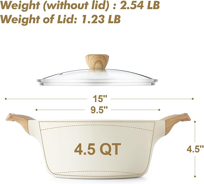 SENSARTE Ceramic Nonstick Stock Pot with Lid, 2.6/4.5/6.6/8.5 QT Soup Pot Casserole, Non-toxic Healthy, Induction Compatible, PFOA PFAS PTFE Free, White