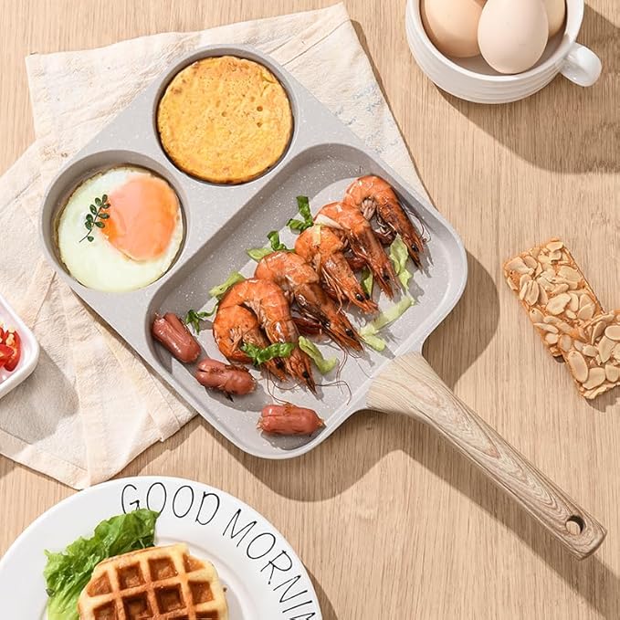 CLANK 3-in-1 Nonstick Egg Frying Pan - Multi-Section Breakfast Pan